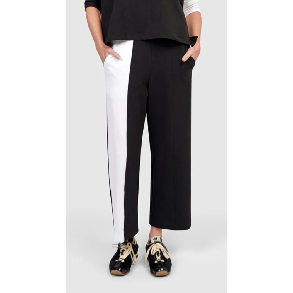 Alembika Olivia Lounge Pants Black White Colorblock Wide Leg Cropped Size 1 S/M
